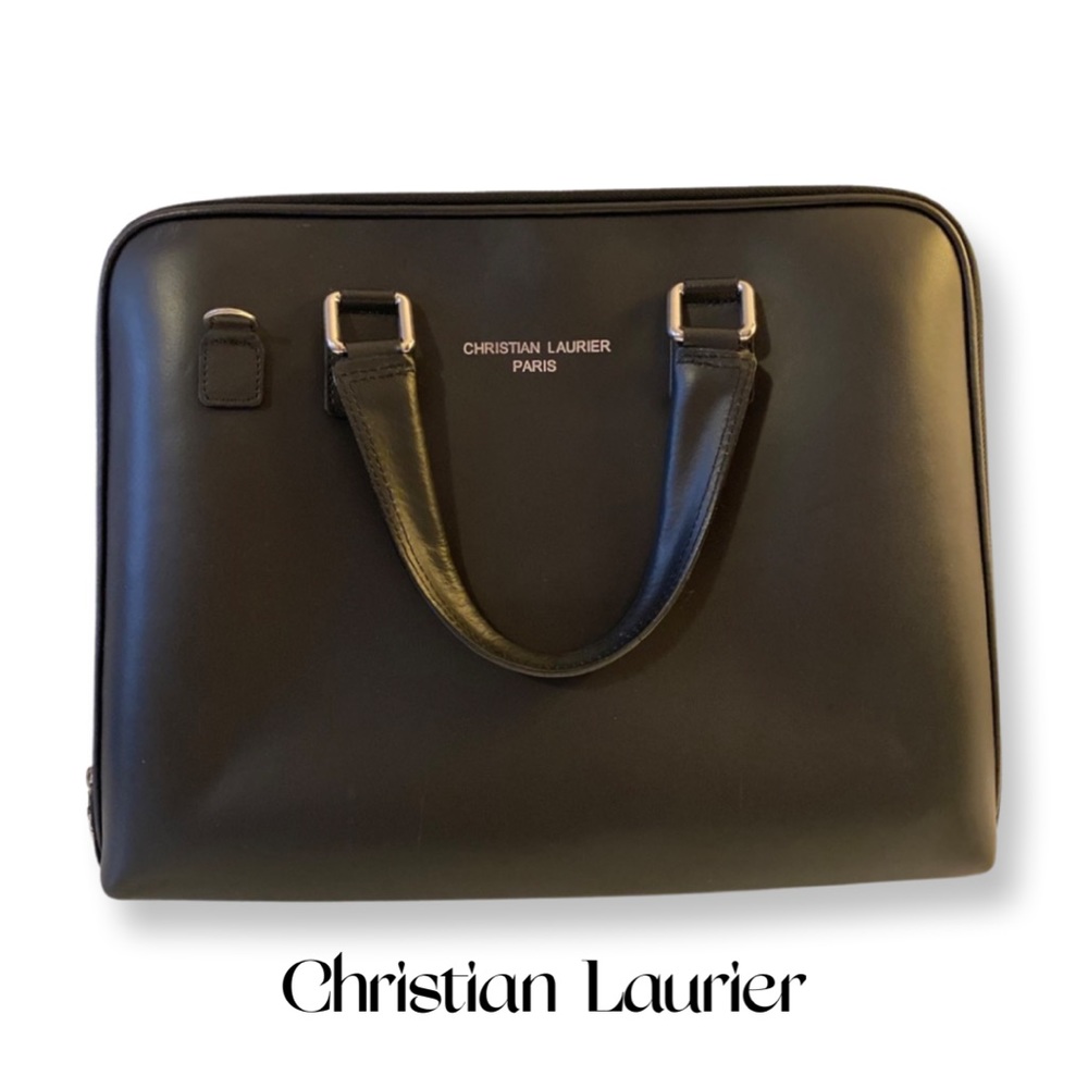 Christian Laurier Leather Briefcase - Black with Silver Hardware